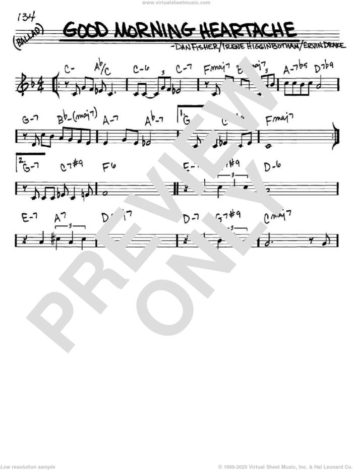 Good Morning Heartache sheet music for voice and other instruments (in C) by Billie Holiday, Diana Ross, Dan Fisher, Ervin Drake and Irene Higginbotham, intermediate skill level