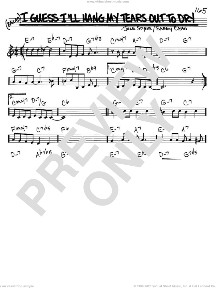 I Guess I'll Hang My Tears Out To Dry sheet music for voice and other instruments (in C) by Dexter Gordon, Jule Styne and Sammy Cahn, intermediate skill level