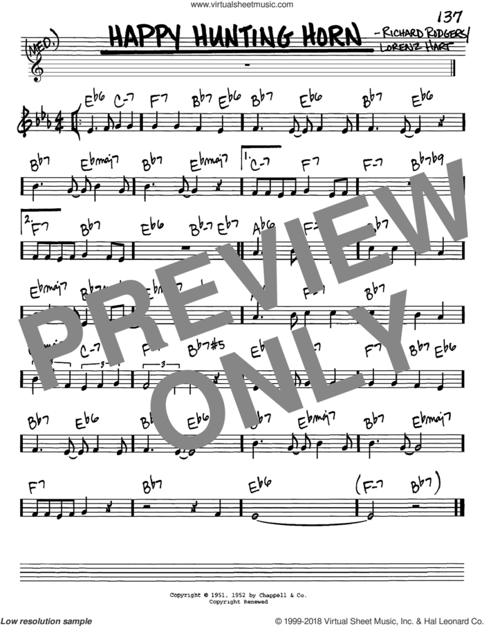 Happy Hunting Horn sheet music for voice and other instruments (in C) by Rodgers & Hart, Lorenz Hart and Richard Rodgers, intermediate skill level