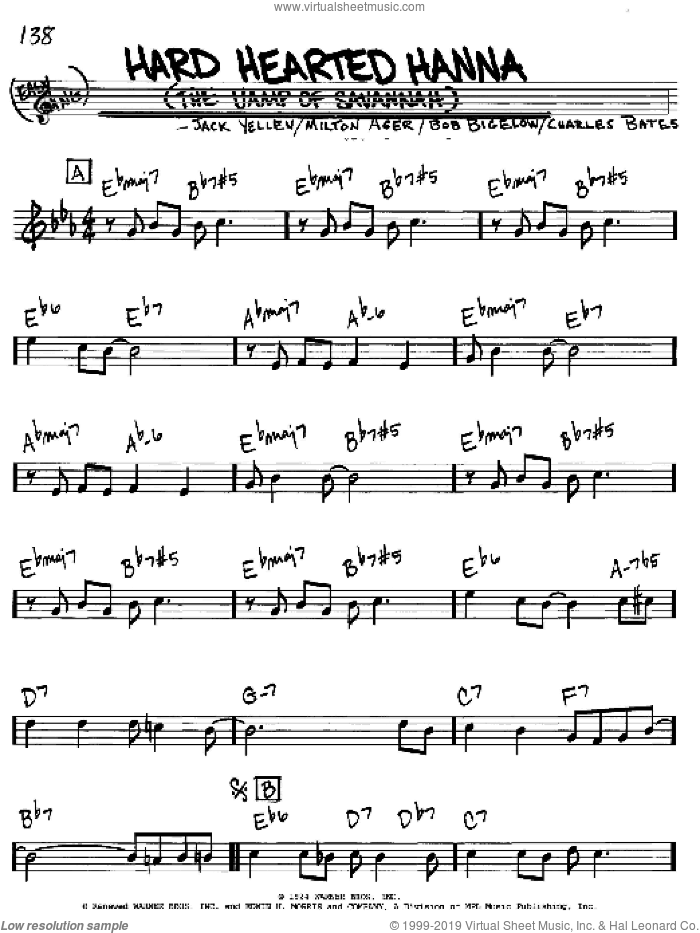 Hard Hearted Hannah (The Vamp Of Savannah) sheet music for voice and other instruments (in C) by Jack Yellen, Bob Bigelow, Charles Bates and Milton Ager, intermediate skill level