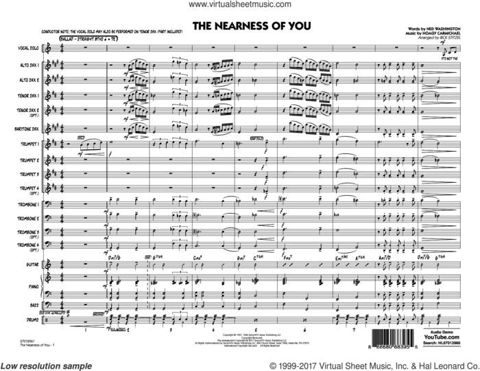 The Nearness of You (Key: C) (COMPLETE) sheet music for jazz band by Hoagy Carmichael, George Shearing, Ned Washington and Rick Stitzel, intermediate skill level
