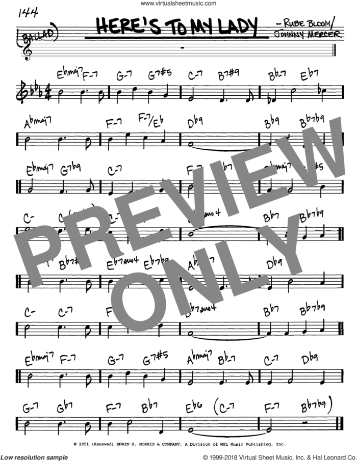 Here's To My Lady sheet music for voice and other instruments (in C) by Johnny Mercer and Rube Bloom, intermediate skill level