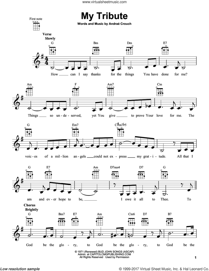My Tribute sheet music for ukulele by Andrae Crouch and Andrae Crouch, intermediate skill level