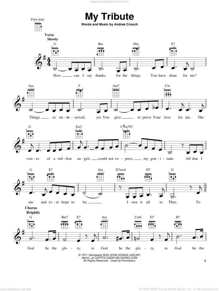 My Tribute sheet music for ukulele by Andrae Crouch and Andrae Crouch, intermediate skill level