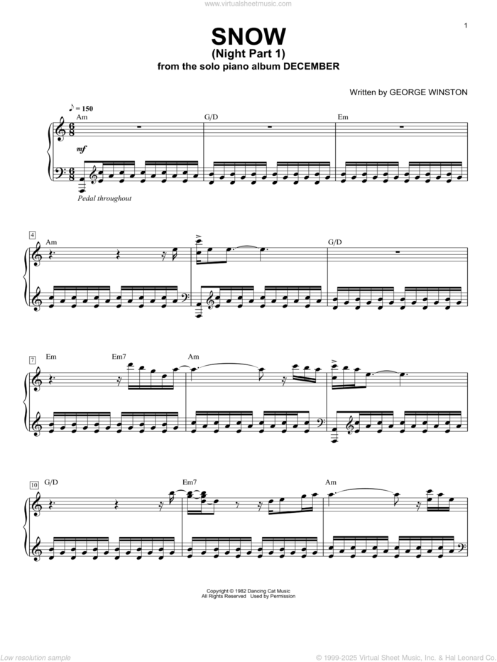 Snow (Night Part 1) sheet music for piano solo by George Winston, intermediate skill level