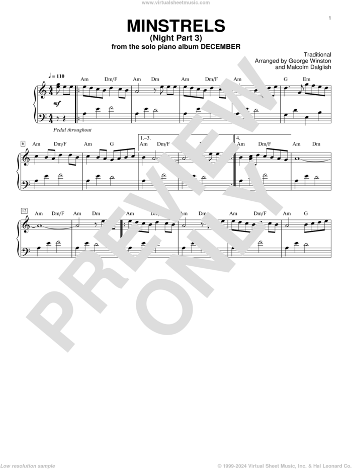 Minstrels (Night Part 3) sheet music for piano solo by George Winston and Malcolm Dalglish, intermediate skill level