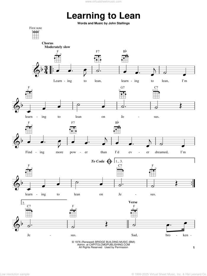 Learning To Lean sheet music for ukulele by John Stallings, intermediate skill level