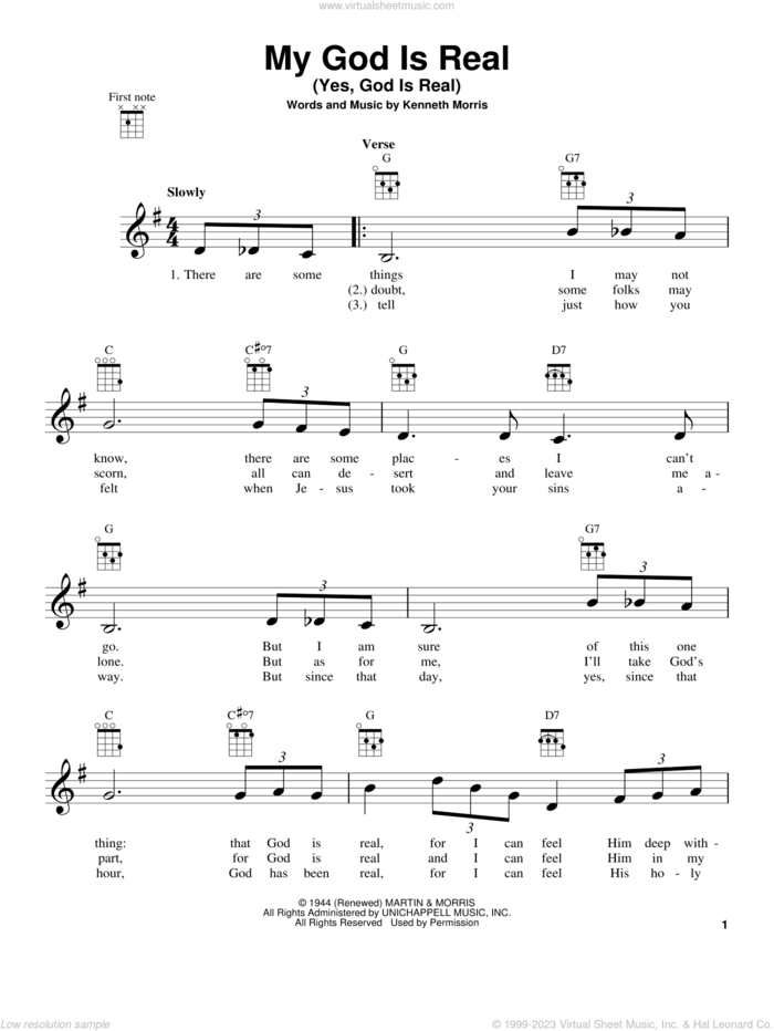 My God Is Real (Yes, God Is Real) sheet music for ukulele by Kenneth Morris, intermediate skill level