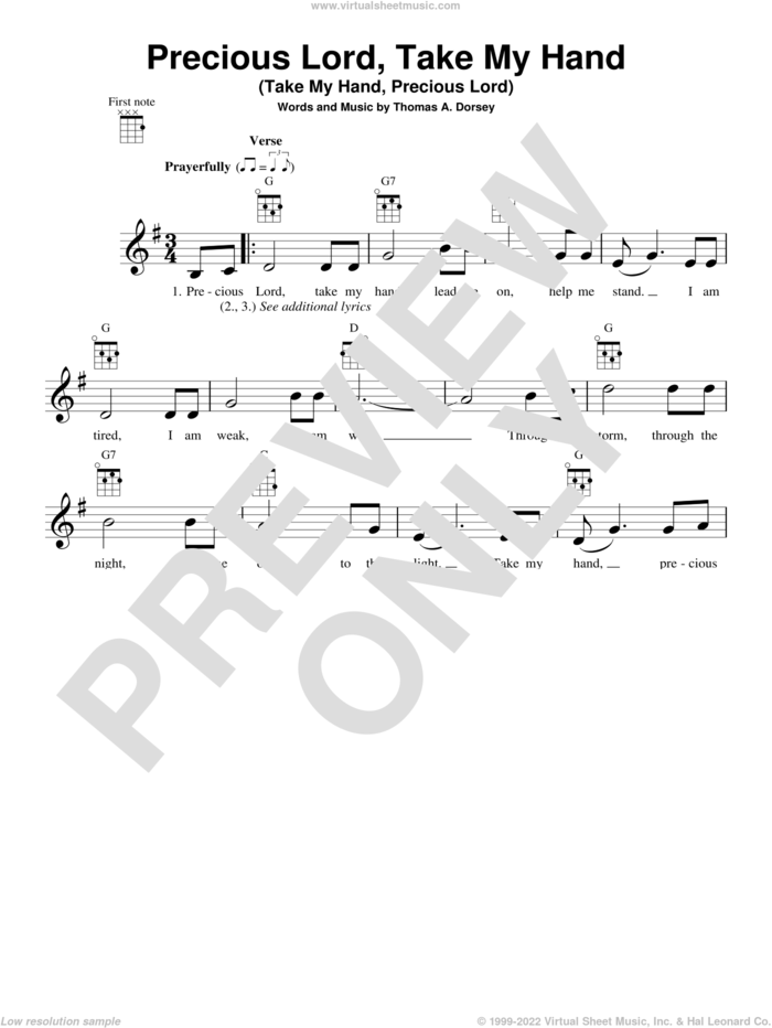 Precious Lord, Take My Hand (Take My Hand, Precious Lord) sheet music for ukulele by Tommy Dorsey, intermediate skill level