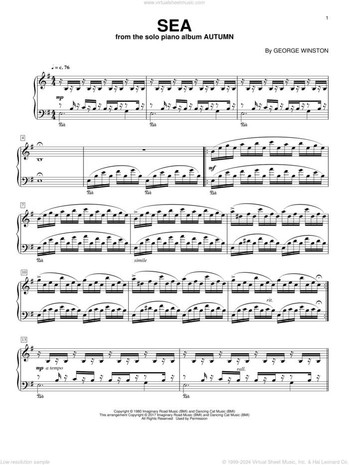 Sea, (intermediate) sheet music for piano solo by George Winston, intermediate skill level