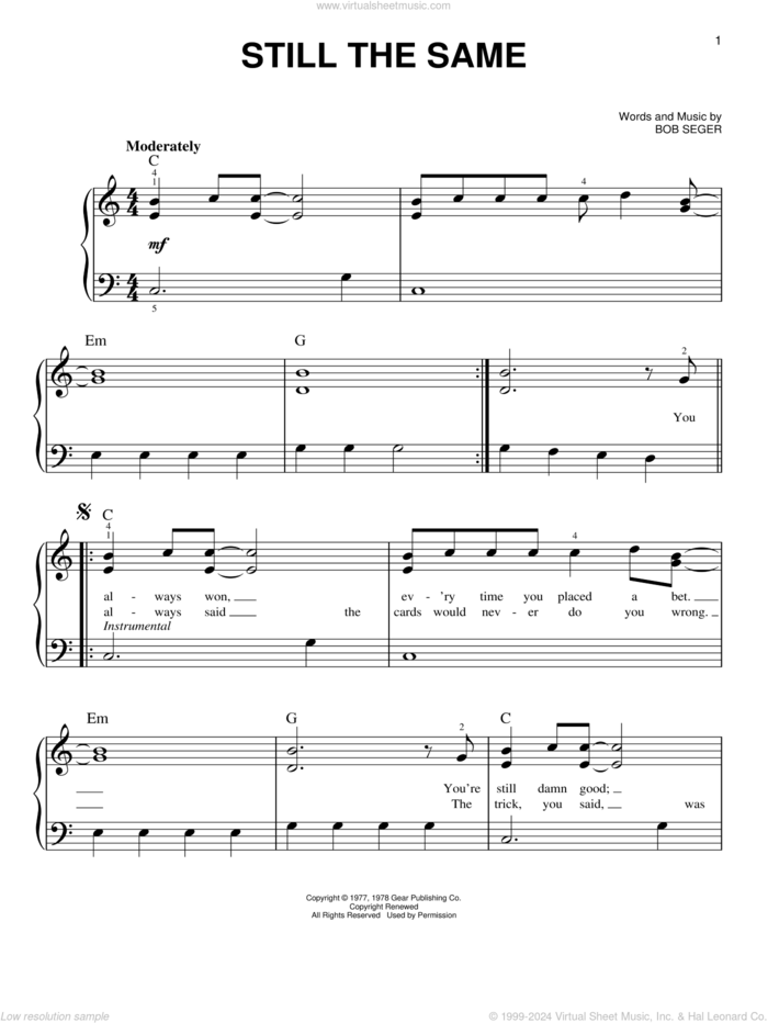 Still The Same sheet music for piano solo by Bob Seger, beginner skill level