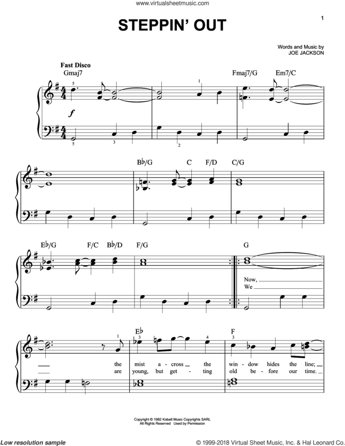 Steppin' Out sheet music for piano solo by Joe Jackson, beginner skill level