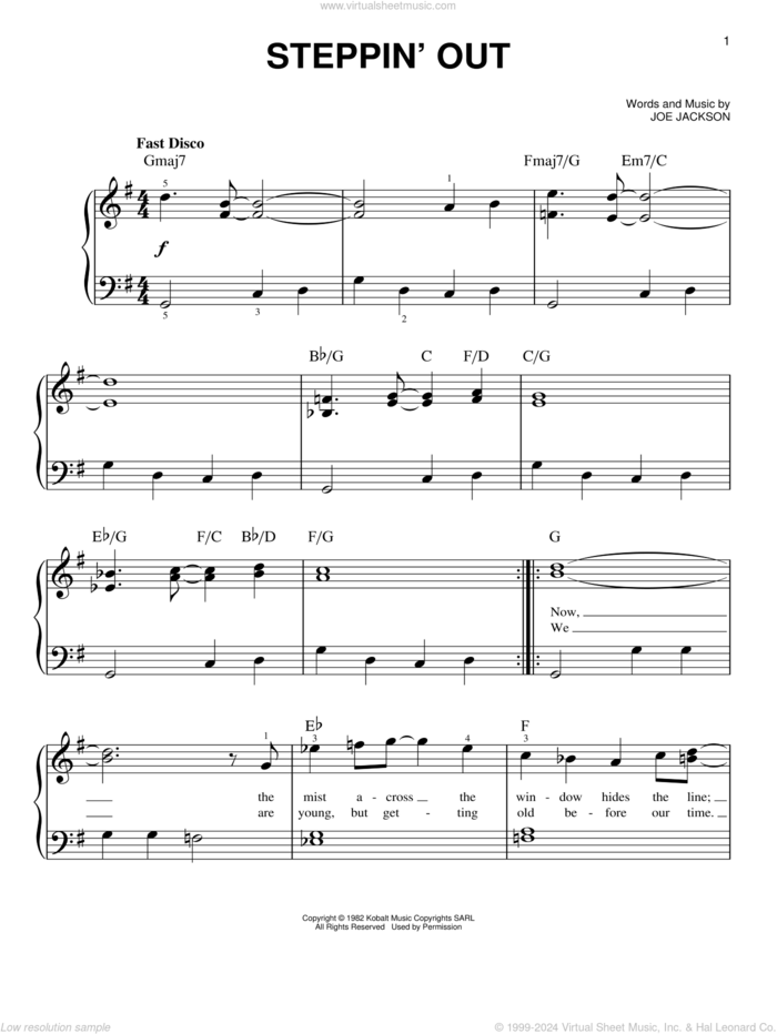 Steppin' Out sheet music for piano solo by Joe Jackson, beginner skill level