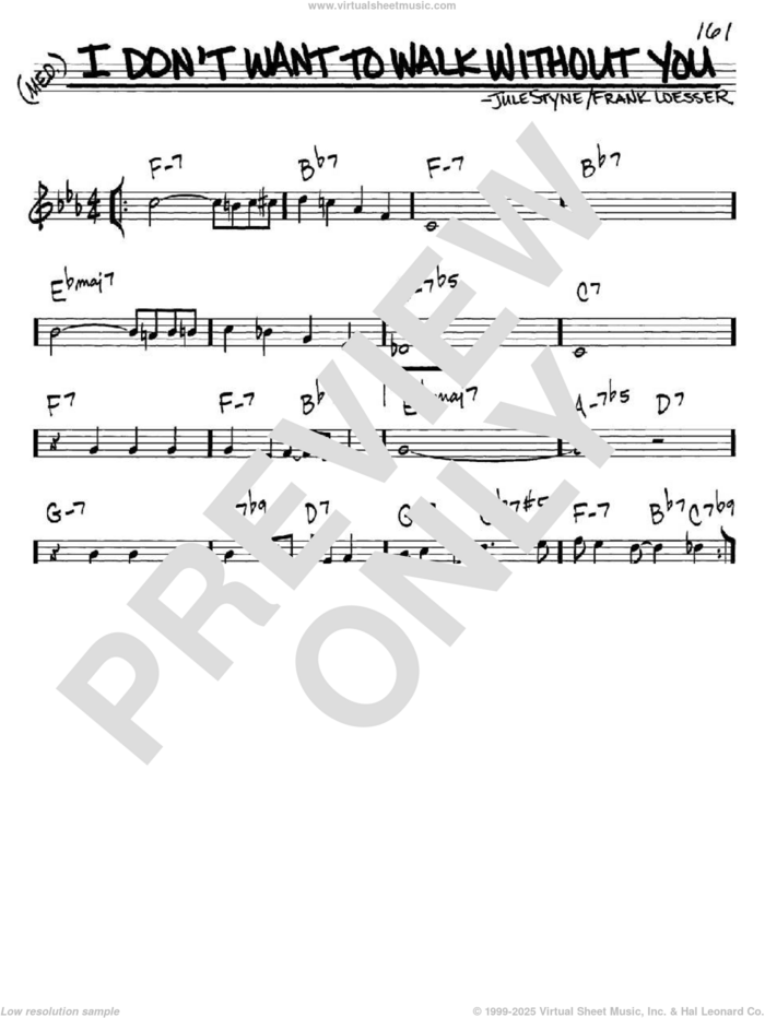 I Don't Want To Walk Without You sheet music for voice and other instruments (in C) by Frank Loesser and Jule Styne, intermediate skill level