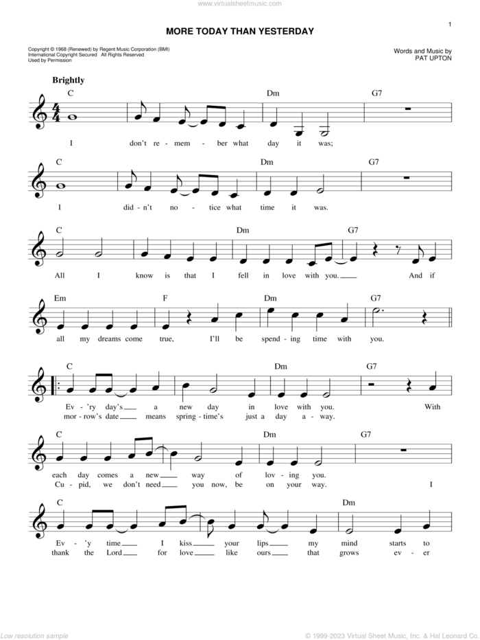 More Today Than Yesterday sheet music for voice and other instruments (fake book) by Spiral Starecase and Pat Upton, easy skill level