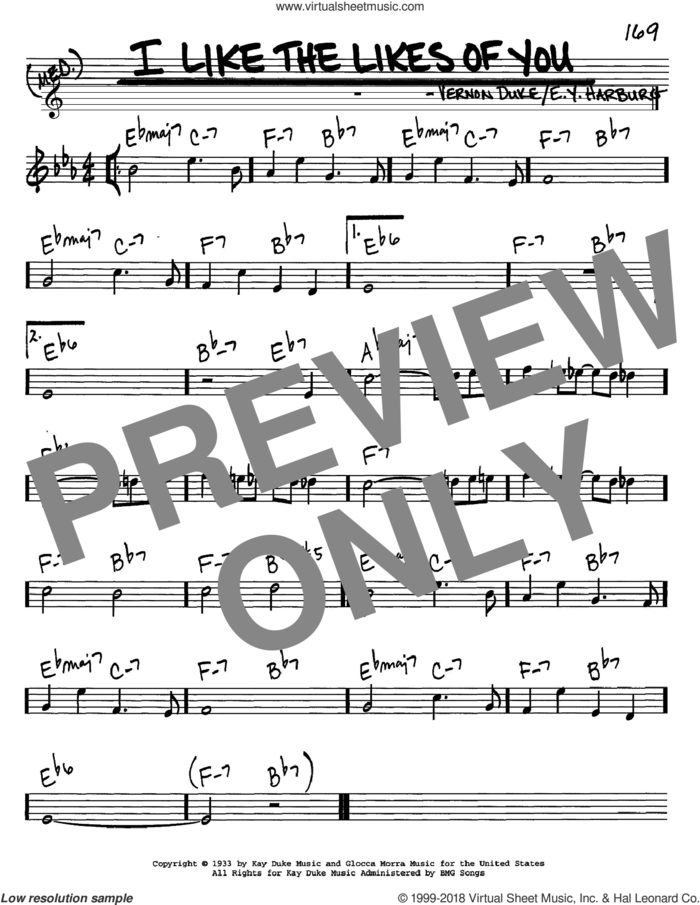 I Like The Likes Of You sheet music for voice and other instruments (in C) by E.Y. Harburg and Vernon Duke, intermediate skill level