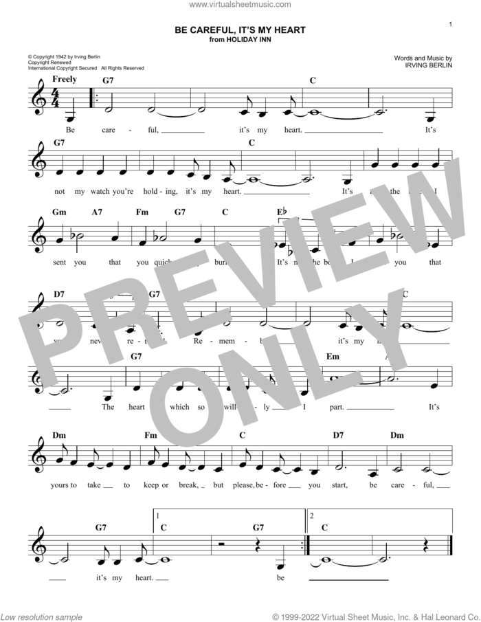 Be Careful, It's My Heart sheet music for voice and other instruments (fake book) by Irving Berlin, easy skill level