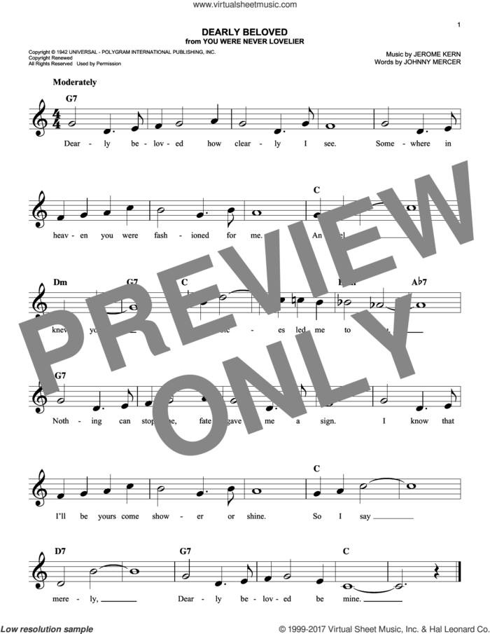 Dearly Beloved sheet music for voice and other instruments (fake book) by Jerome Kern and Johnny Mercer, easy skill level