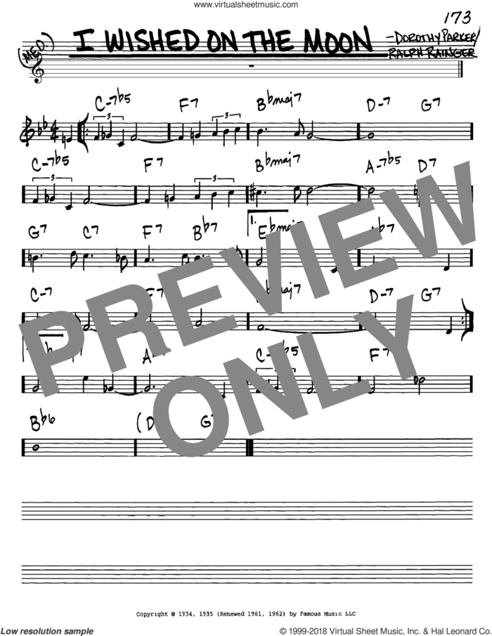 I Wished On The Moon sheet music for voice and other instruments (in C) by Dorothy Parker and Ralph Rainger, intermediate skill level