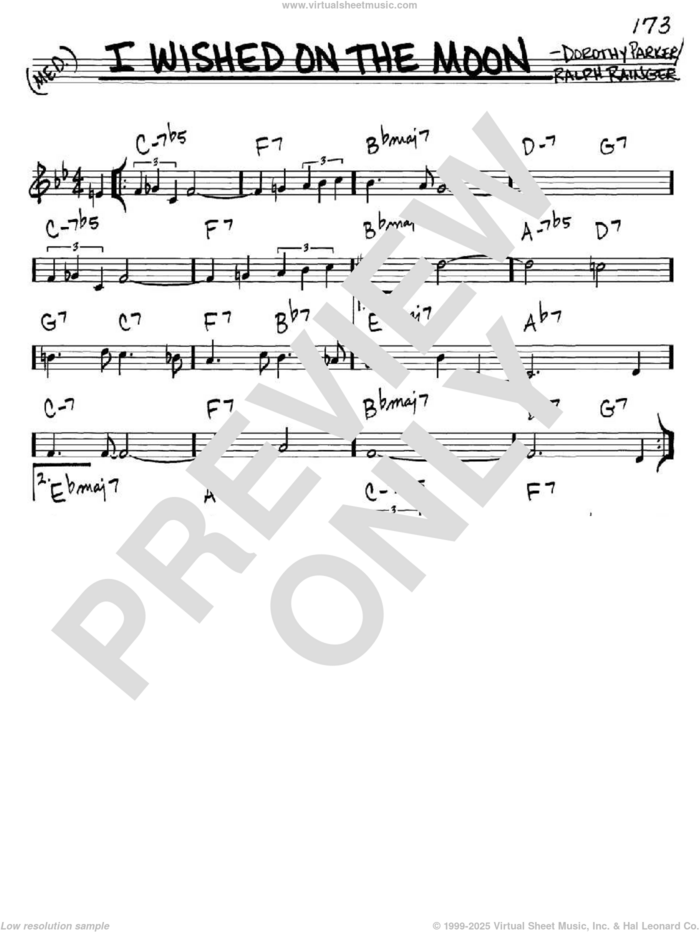 I Wished On The Moon sheet music for voice and other instruments (in C) by Dorothy Parker and Ralph Rainger, intermediate skill level