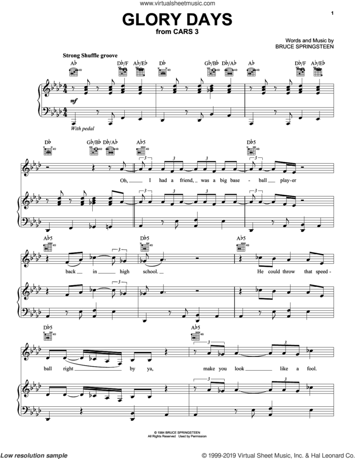 Glory Days sheet music for voice, piano or guitar by Bruce Springsteen, intermediate skill level