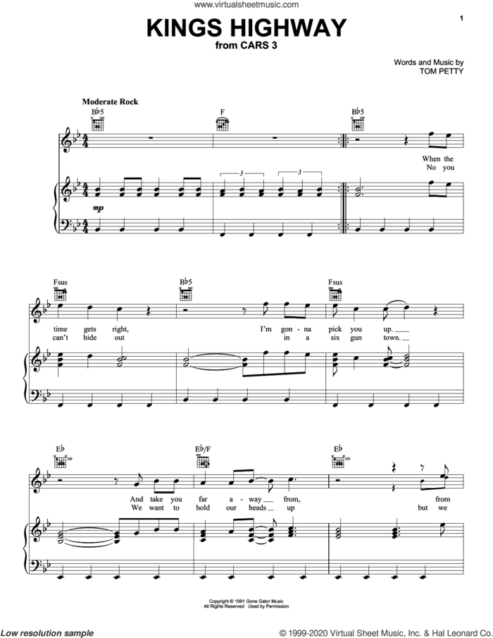 Kings Highway sheet music for voice, piano or guitar by Tom Petty, intermediate skill level