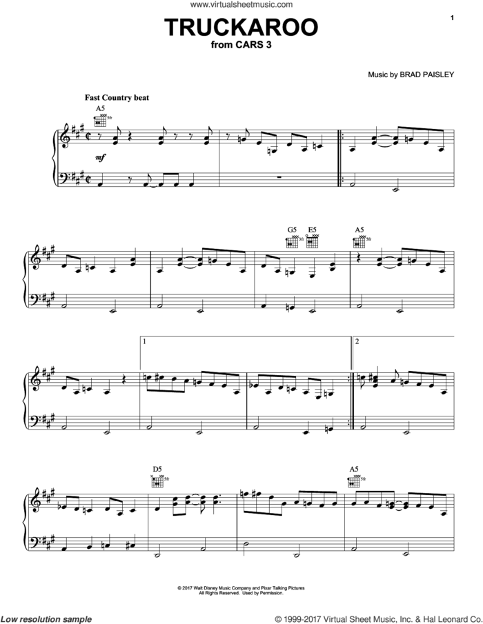 Truckaroo sheet music for voice, piano or guitar by Brad Paisley, intermediate skill level
