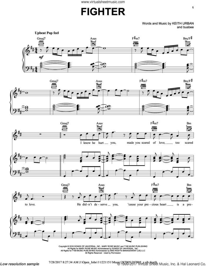 Fighter sheet music for voice, piano or guitar by Keith Urban feat. Carrie Underwood, busbee and Keith Urban, intermediate skill level