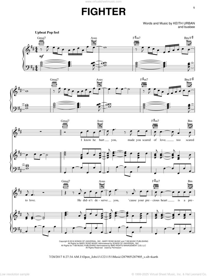 Fighter sheet music for voice, piano or guitar by Keith Urban feat. Carrie Underwood, busbee and Keith Urban, intermediate skill level