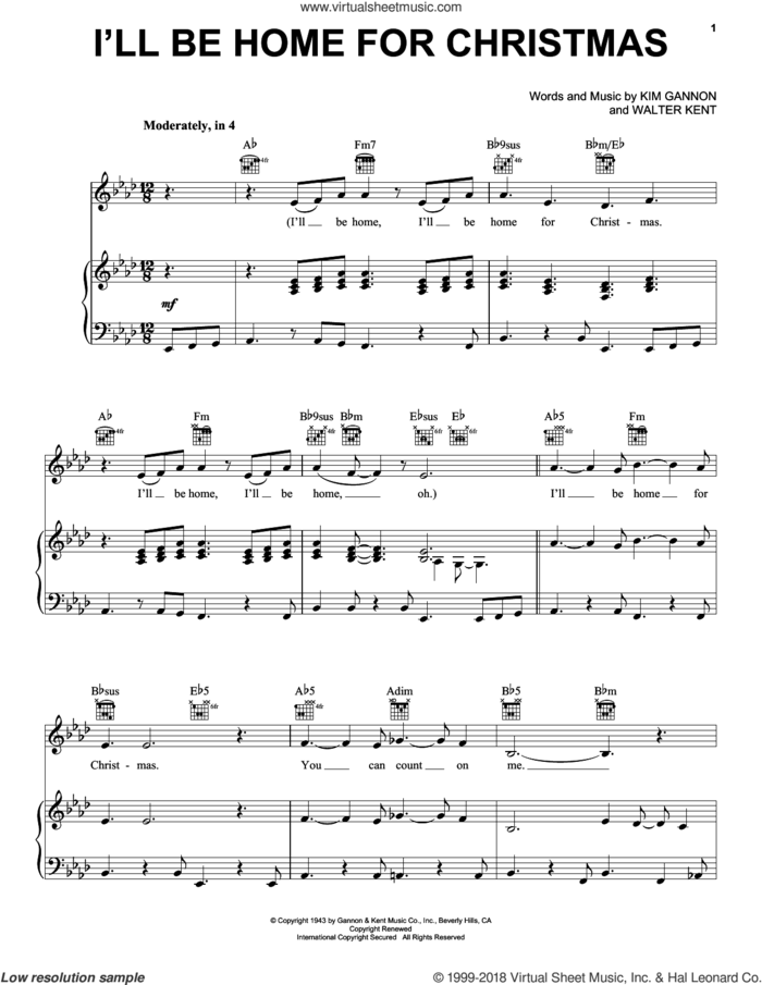 I'll Be Home For Christmas sheet music for voice, piano or guitar by Pentatonix, Kim Gannon and Walter Kent, intermediate skill level