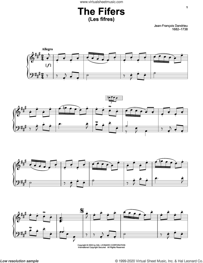 Les Fifres sheet music for piano solo by Jean-Francois Dandrieu, classical score, intermediate skill level