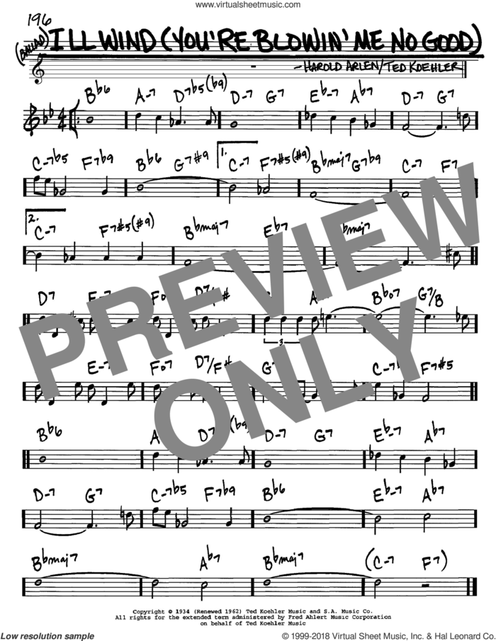 Ill Wind (You're Blowin' Me No Good) sheet music for voice and other instruments (in C) by Harold Arlen and Ted Koehler, intermediate skill level