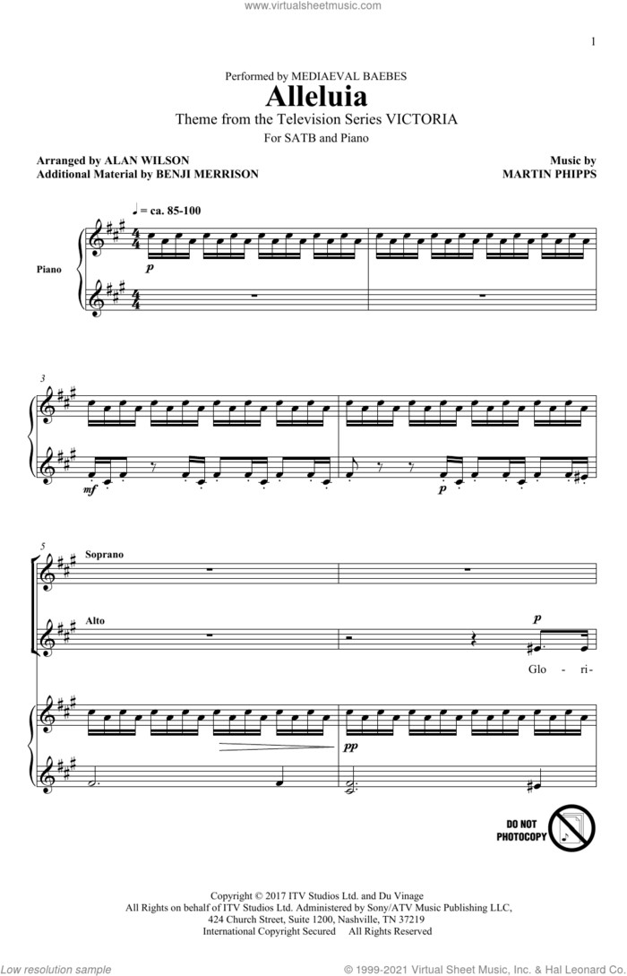 Alleluia sheet music for choir (SATB: soprano, alto, tenor, bass) by Martin Phipps, Alan Wilson and Mediaeval Baebes, wedding score, intermediate skill level