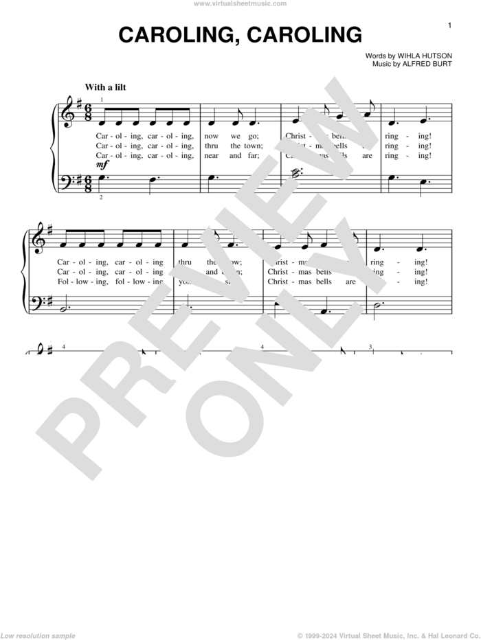 Caroling, Caroling, (beginner) sheet music for piano solo by Alfred Burt and Wihla Hutson, beginner skill level