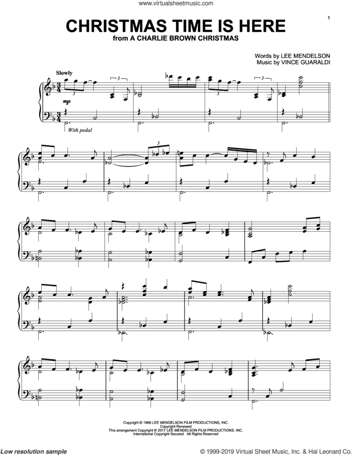 Christmas Time Is Here [Jazz version] sheet music for piano solo by Vince Guaraldi and Lee Mendelson, intermediate skill level