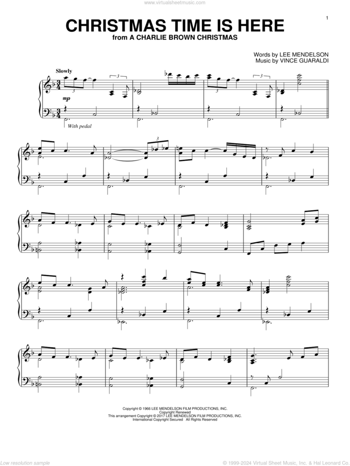 Christmas Time Is Here [Jazz version] sheet music for piano solo by Vince Guaraldi and Lee Mendelson, intermediate skill level