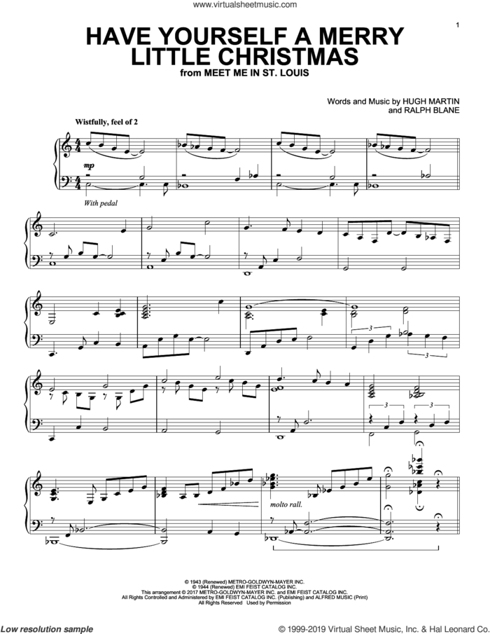Have Yourself A Merry Little Christmas [Jazz version] sheet music for piano solo by Hugh Martin and Ralph Blane, intermediate skill level