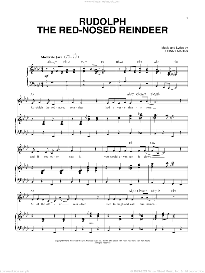 Rudolph The Red-Nosed Reindeer sheet music for voice and piano by Johnny Marks, intermediate skill level