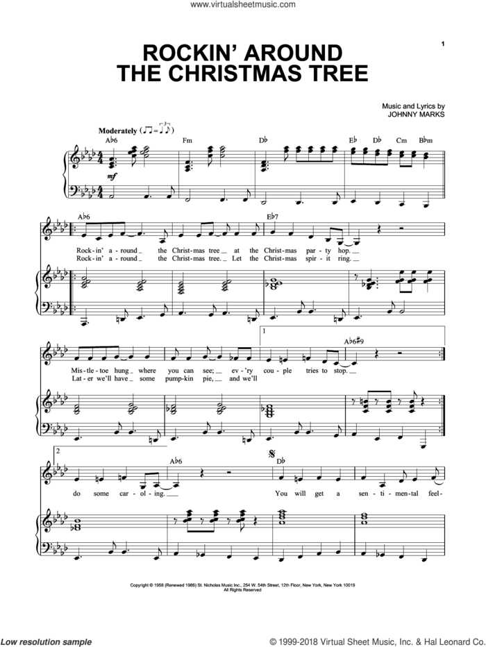 Rockin' Around The Christmas Tree sheet music for voice and piano by Johnny Marks, LeAnn Rimes and Toby Keith, intermediate skill level