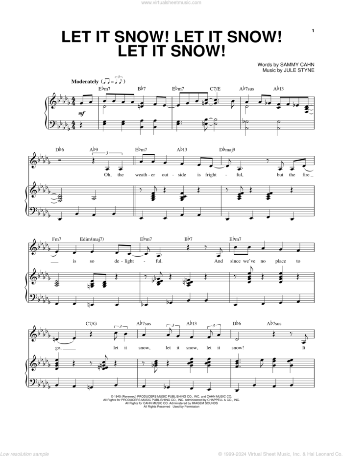 Let It Snow! Let It Snow! Let It Snow! sheet music for voice and piano by Sammy Cahn and Jule Styne, intermediate skill level