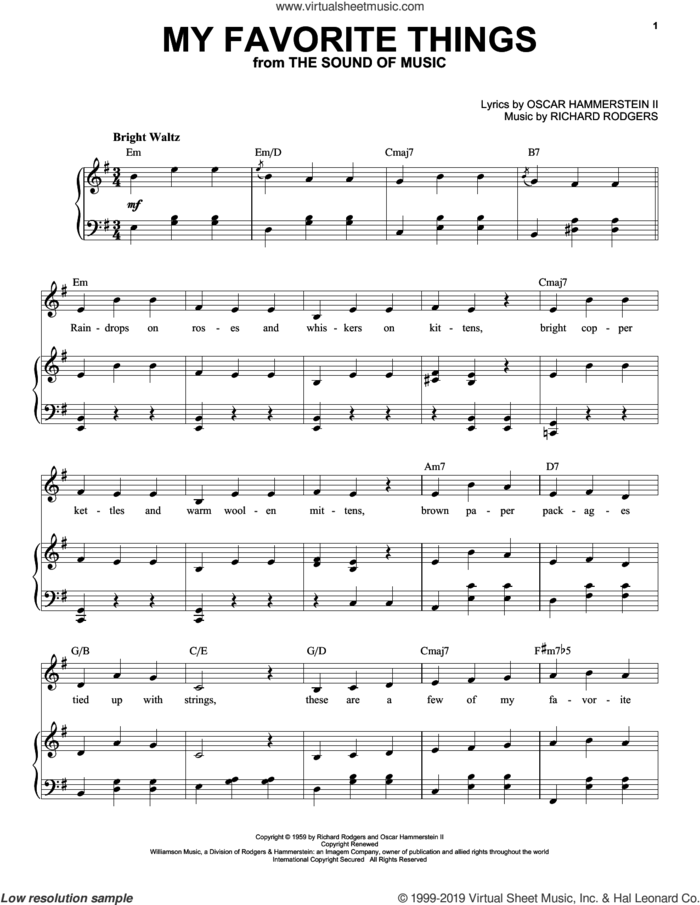 My Favorite Things (from The Sound of Music) sheet music for voice and piano by Rodgers & Hammerstein, Lorrie Morgan, Oscar II Hammerstein and Richard Rodgers, intermediate skill level