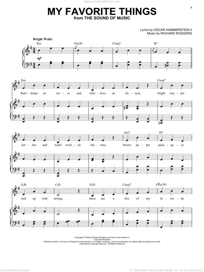 My Favorite Things (from The Sound of Music) sheet music for voice and piano by Rodgers & Hammerstein, Lorrie Morgan, Oscar II Hammerstein and Richard Rodgers, intermediate skill level