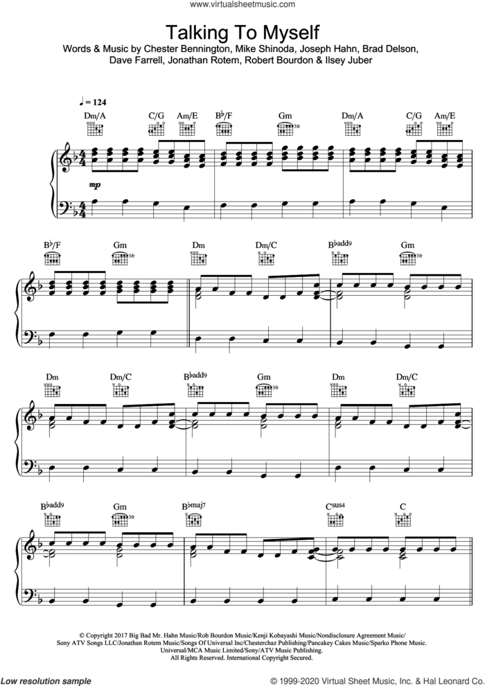 Talking To Myself sheet music for voice, piano or guitar by Linkin Park, Brad Delson, Chester Bennington, Dave Farrell, Ilsey Juber, Jonathan Rotem, Joseph Hahn, Mike Shinoda and Rob Bourdon, intermediate skill level
