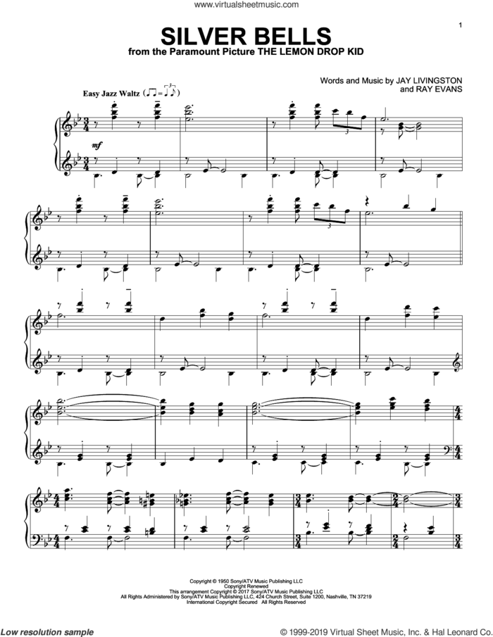 Silver Bells [Jazz version] sheet music for piano solo by Jay Livingston and Ray Evans, intermediate skill level