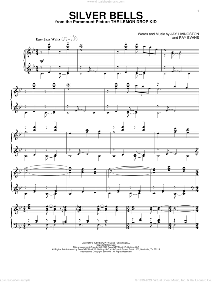 Silver Bells [Jazz version] sheet music for piano solo by Jay Livingston and Ray Evans, intermediate skill level