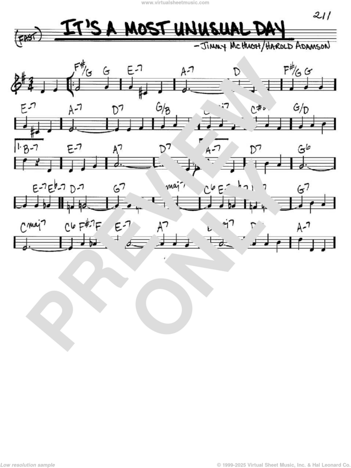 It's A Most Unusual Day sheet music for voice and other instruments (in C) by Harold Adamson and Jimmy McHugh, intermediate skill level