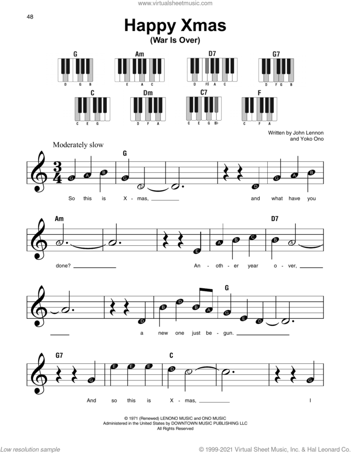 Happy Xmas (War Is Over), (beginner) (War Is Over) sheet music for piano solo by John Lennon and Yoko Ono, beginner skill level