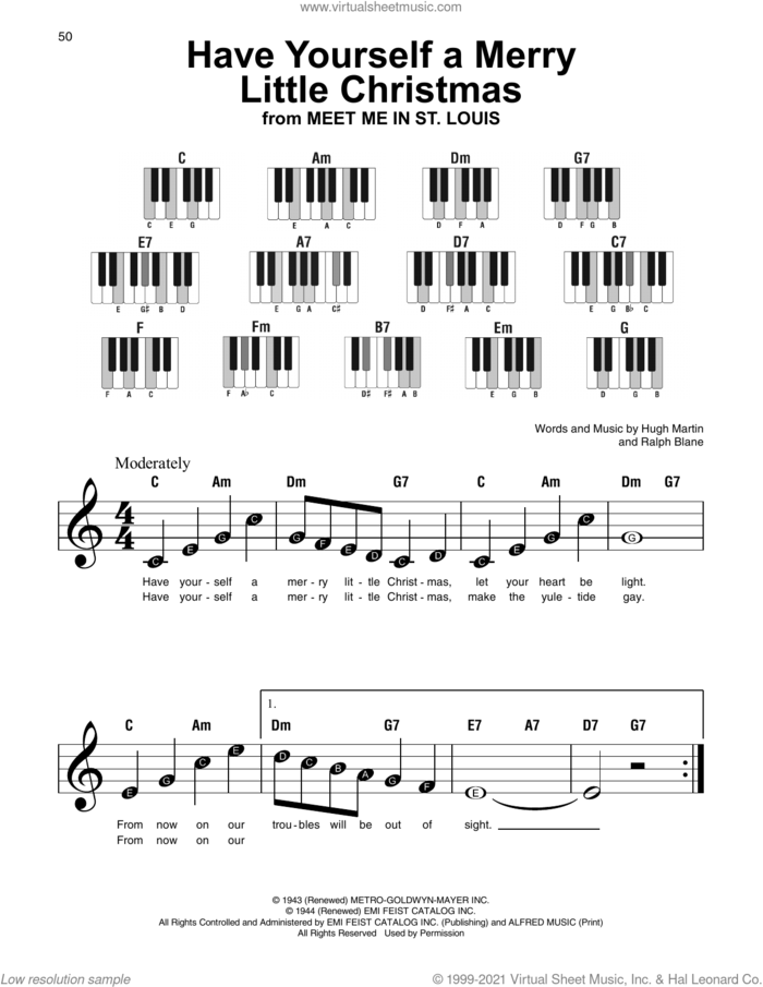 Have Yourself A Merry Little Christmas sheet music for piano solo by Hugh Martin and Ralph Blane, beginner skill level