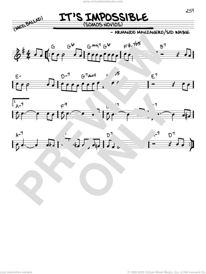 It's Impossible (Somos Novios) sheet music for voice and other instruments (in C) by Perry Como, Elvis Presley, Armando Manzanero and Sid Wayne, intermediate skill level