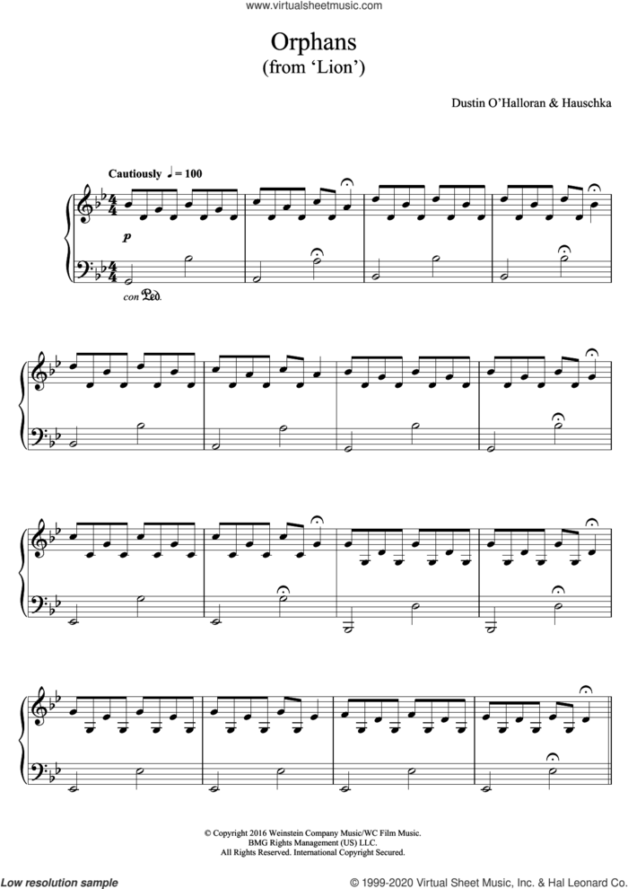 Orphans (from Lion) sheet music for piano solo by Dustin O'Halloran and Hauschka, intermediate skill level